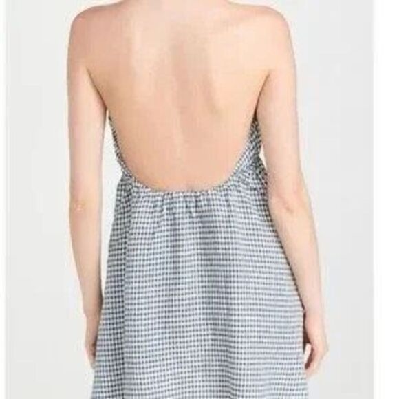 NWT REFORMATION Carlena 100% Linen Halter Mini Dress Blue Gingham Check M - Picture 7 of 9